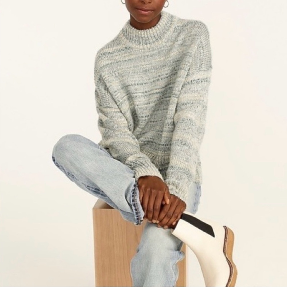 J. Crew Space-Dye Mockneck Sweater Wool Blend, Mineral Spacedye Women’s Size XL